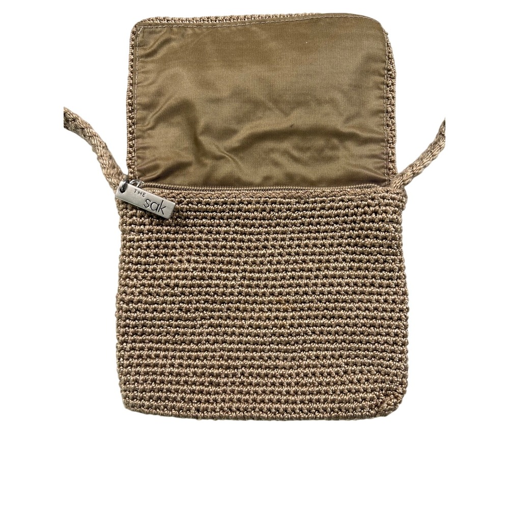 The Sak Taupe Crochet Crossbody Bag Small Knit Shoulder Purse Boho
